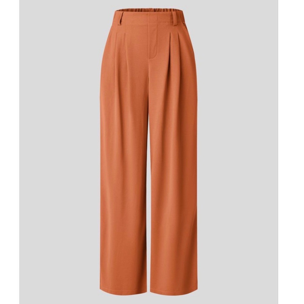 Halara High Waisted Wide Leg Pleated Trousers Rust Orange XS Regular New - Picture 2 of 7